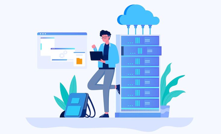 Illustration of cloud server hosting, depicting a cluster of virtual servers in a cloud, highlighting efficient data management solutions.