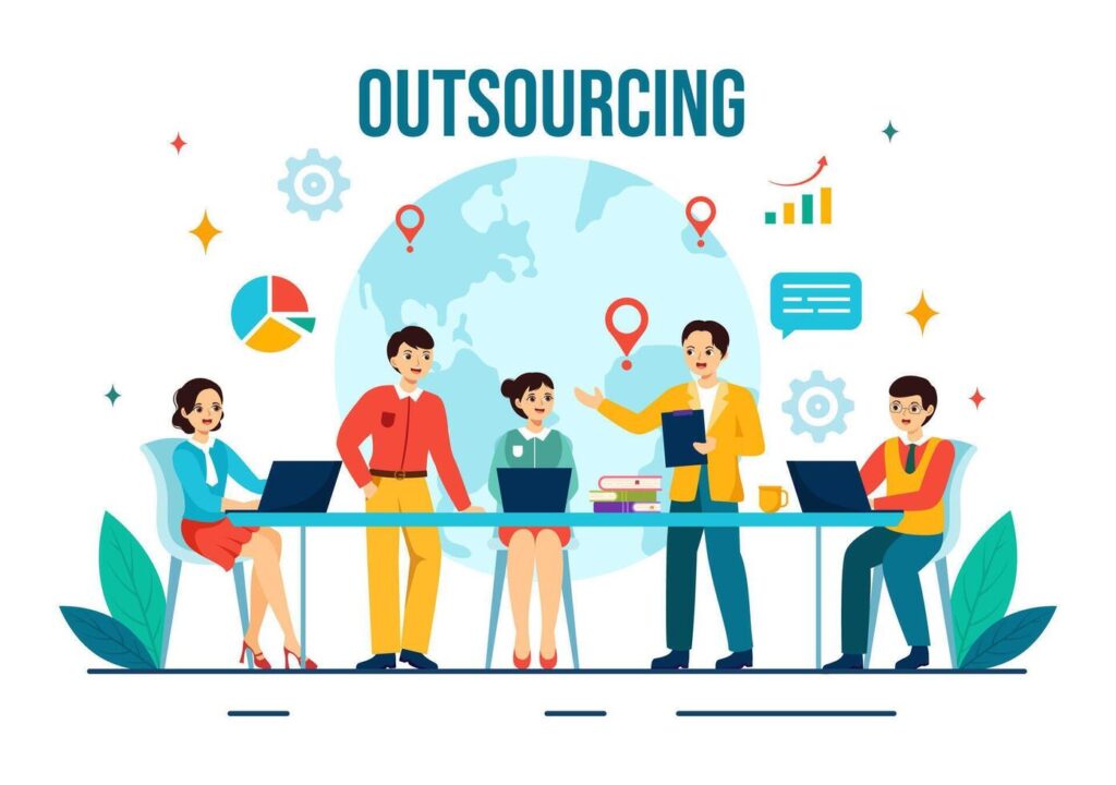 A team collaborating remotely, showcasing the efficiency and flexibility of outsourcing services in a modern workspace.